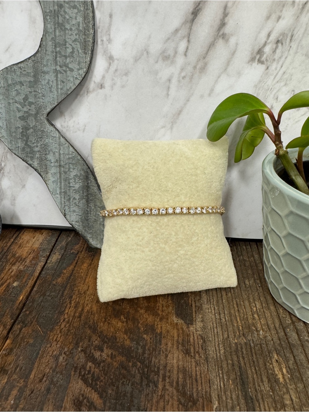 Gold Tone Rhinestone Roman Tennis Bracelet